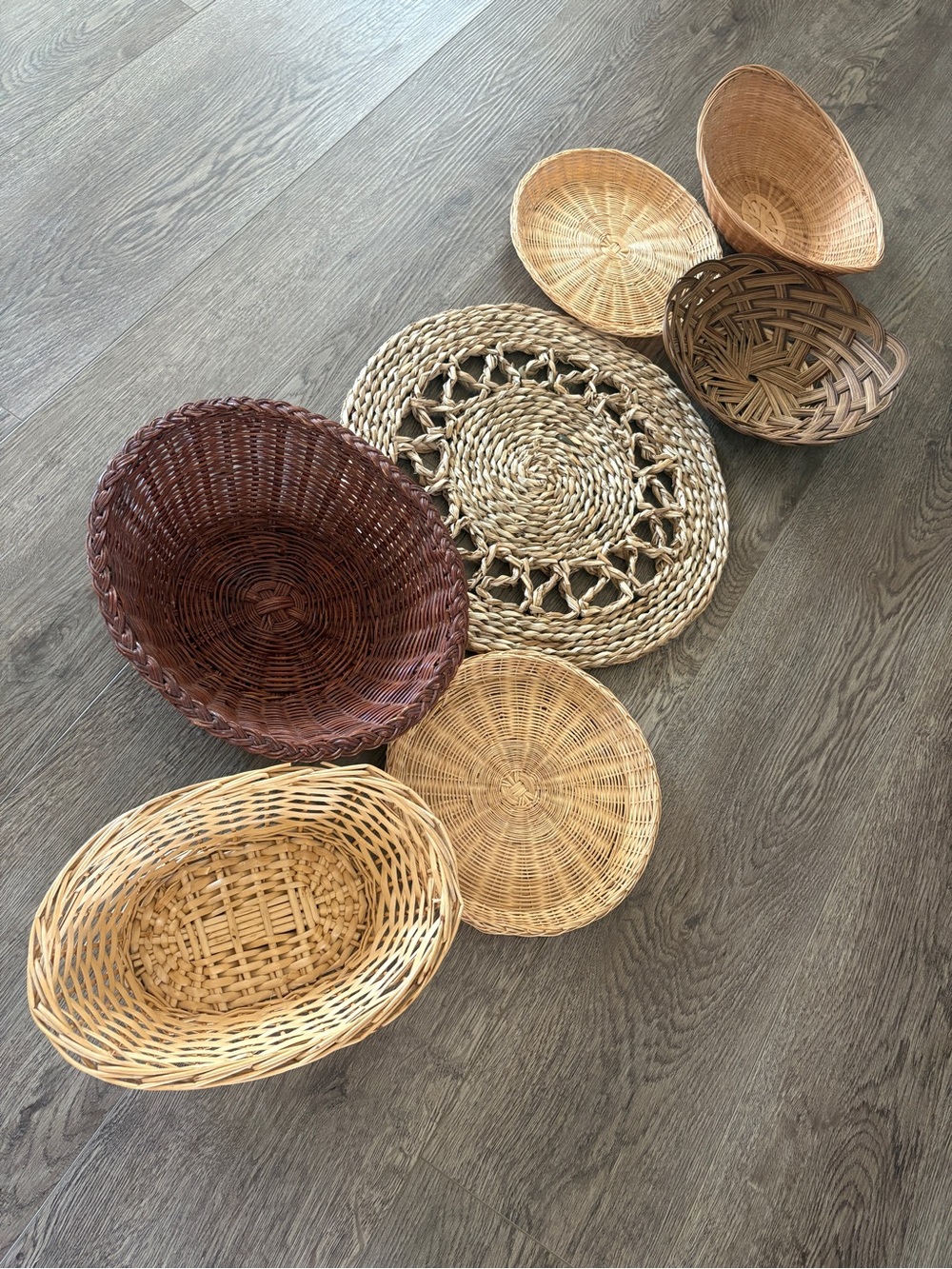 Boho Basket Wall Set of 7 Assorted Wicker Rattan Gallery